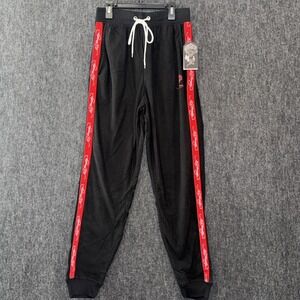 Ed Hardy Lounge Pants Mens Large Black Red Logo Stripe Silky Fleece Joggers NWT